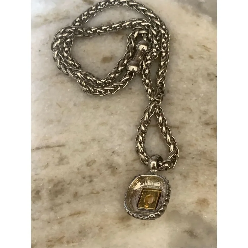 Silver Magnetic Chain with Silver Gold Pearl Pendant and matching Clip Earrings - Picture 3 of 5